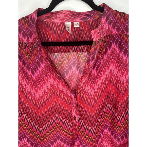 Tacera Multicolor Sheer Dress Swimsuit Coverup Sz 1X Chevron Geometric Boho - Picture 2 of 5